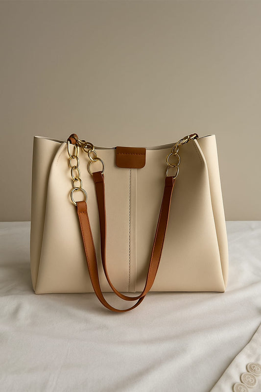 Elegant Beige Tote Bag with Dual-Strap Design