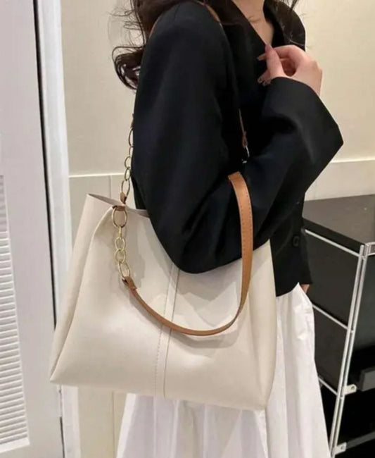 Elegant Beige Tote Bag with Dual-Strap Design
